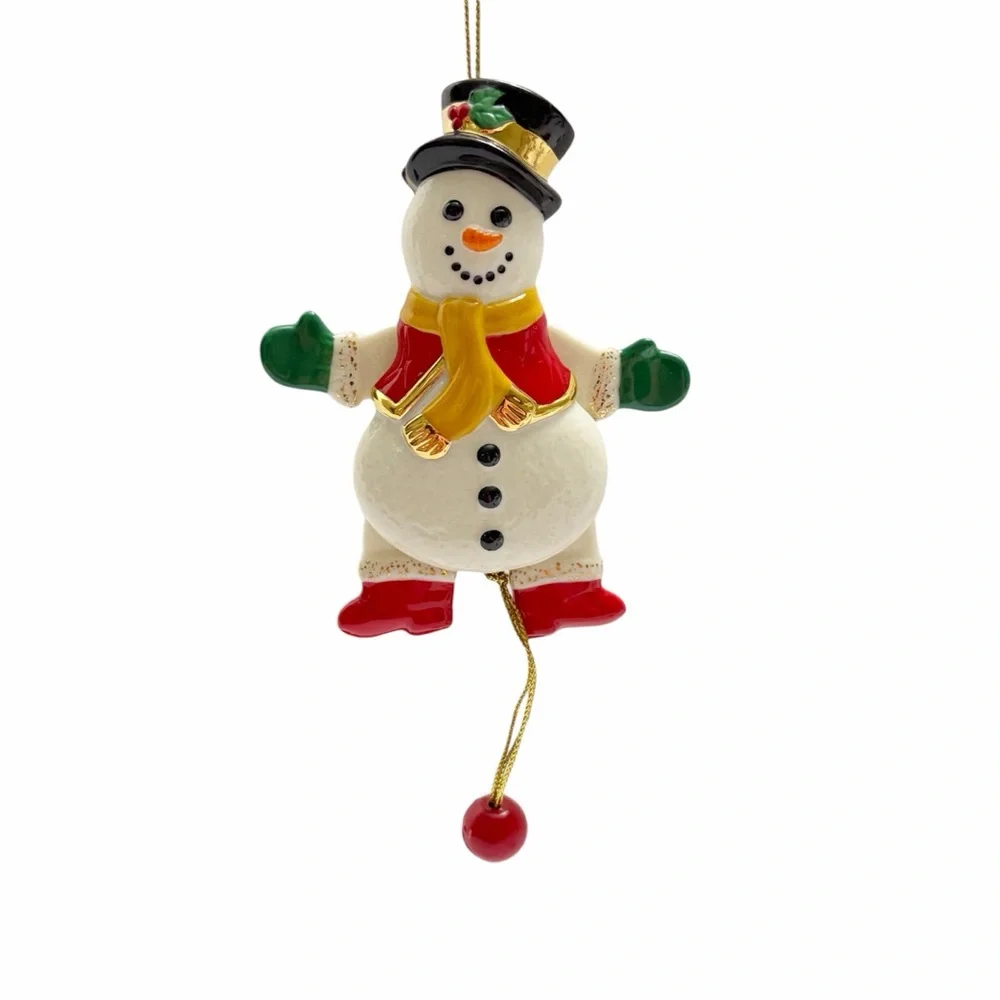 Lenox | Vintage Porcelain Snowman Pull String Christmas Ornament